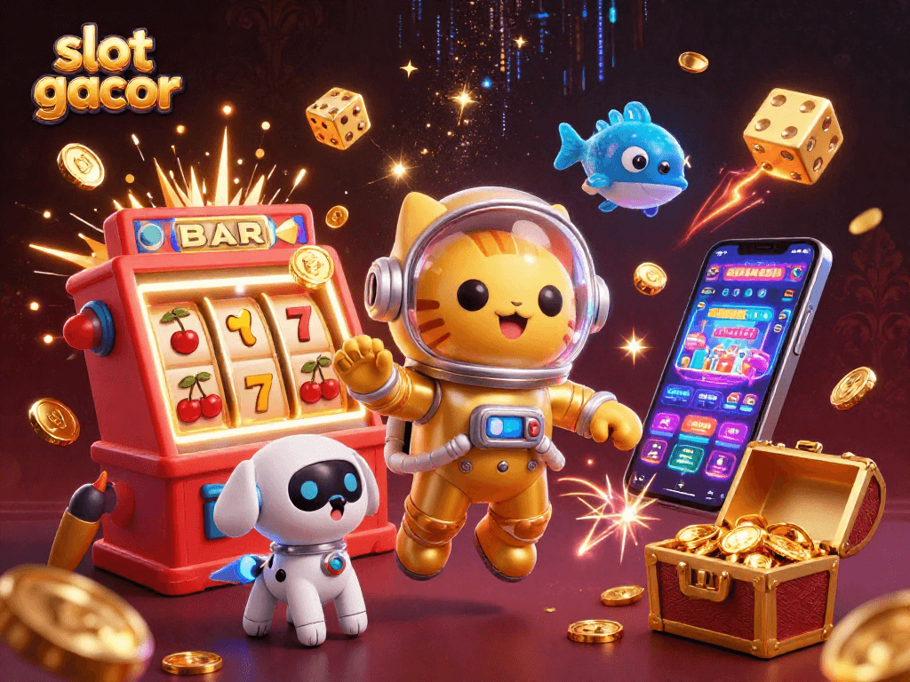 Slot gacor dengan simbol BAR, keberuntungan 7, dan efek jackpot yang meledak membawa kegembiraan.