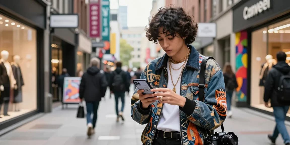 Fashionable shopper exploring stylish outfits at https://shs-dome5.com/ in an urban setting.