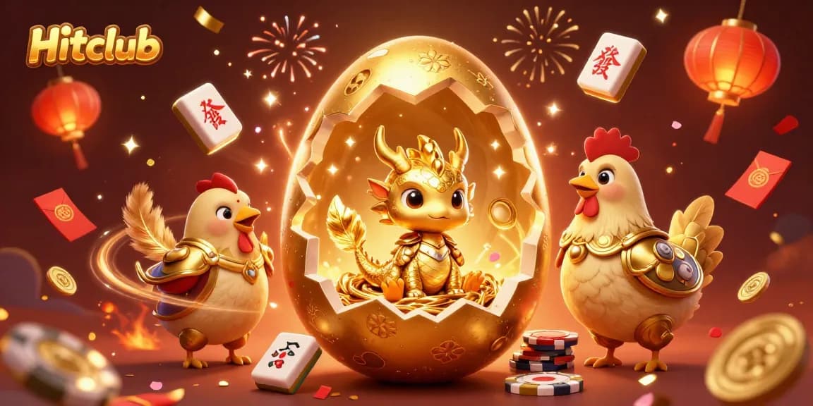 Experience the magic of Hitclub with a vibrant scene showcasing winning poker chips and festive elements.