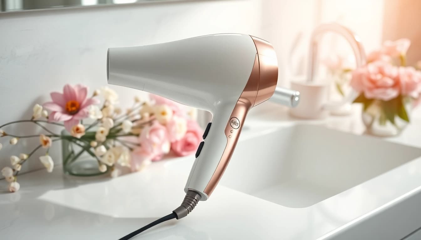 Styling fine hair with a hair dryer for fine hair showcasing sleek design and features.