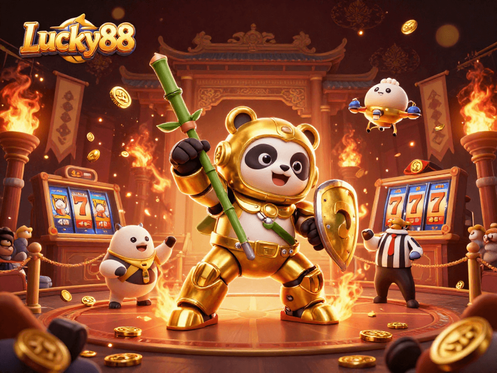 Experience the thrill of Lucky88 slots in a vibrant casino scene with dynamic gaming action.