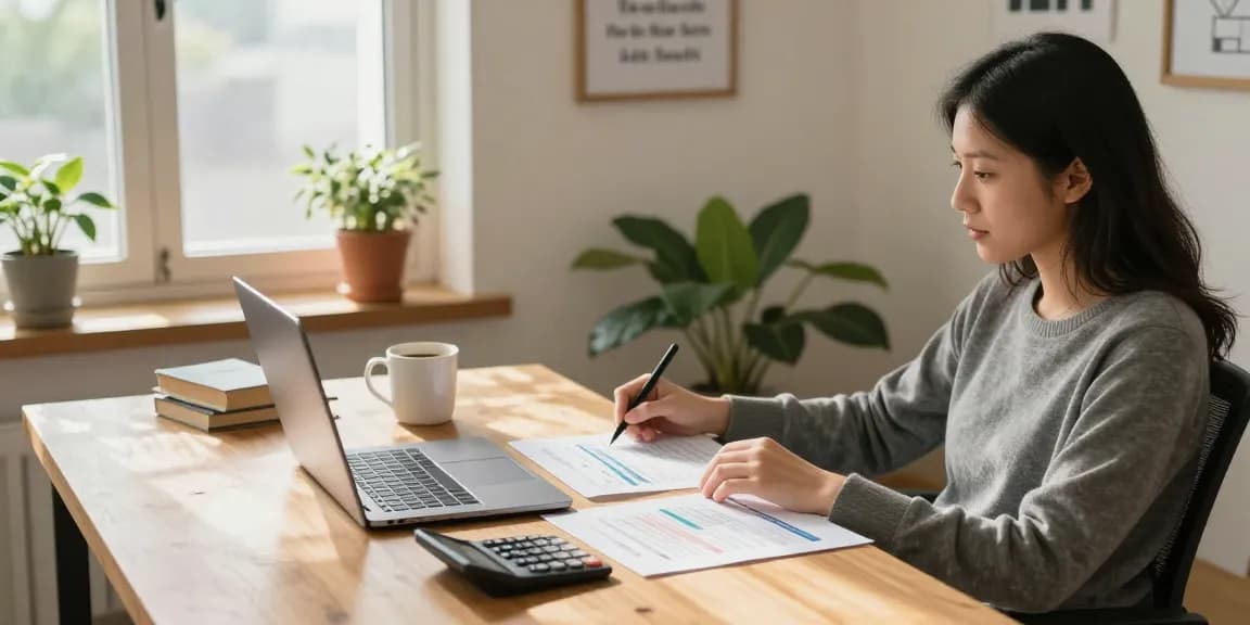 Individual consulting on credit consolidation in a serene home office.