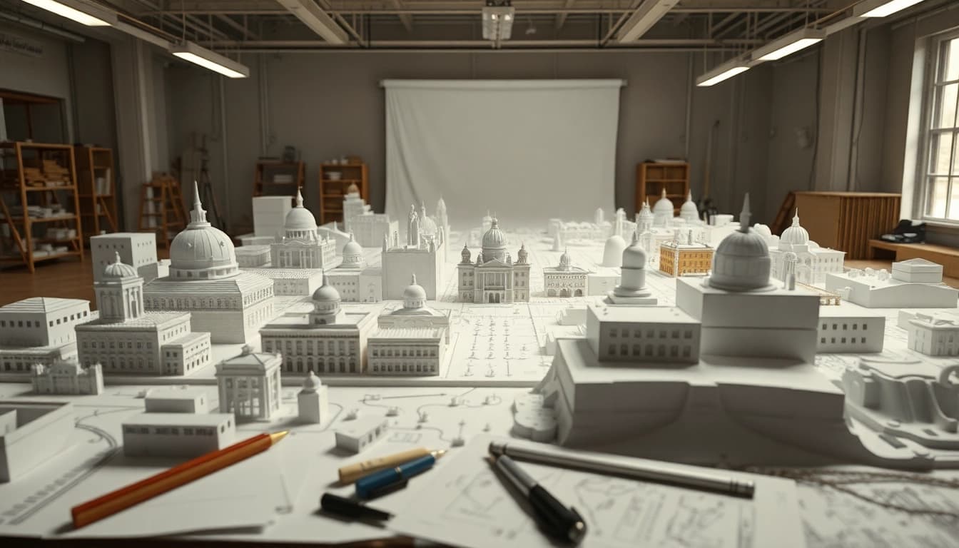 Gestalten von architekturmodellbau Kassel in einem kreativen Studio mit detaillierten Modellen.