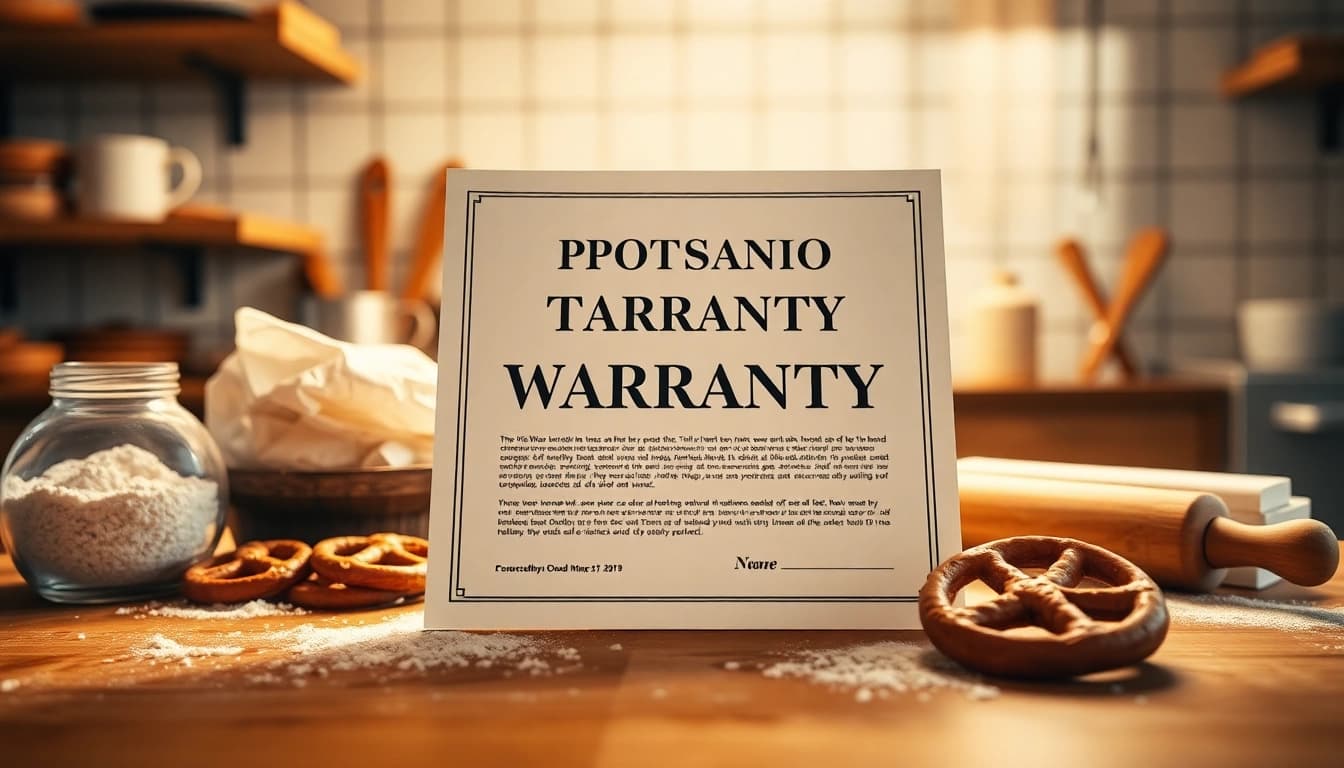 Is Pretzel warranty legit with a focus on a warranty document in a cozy kitchen setting.