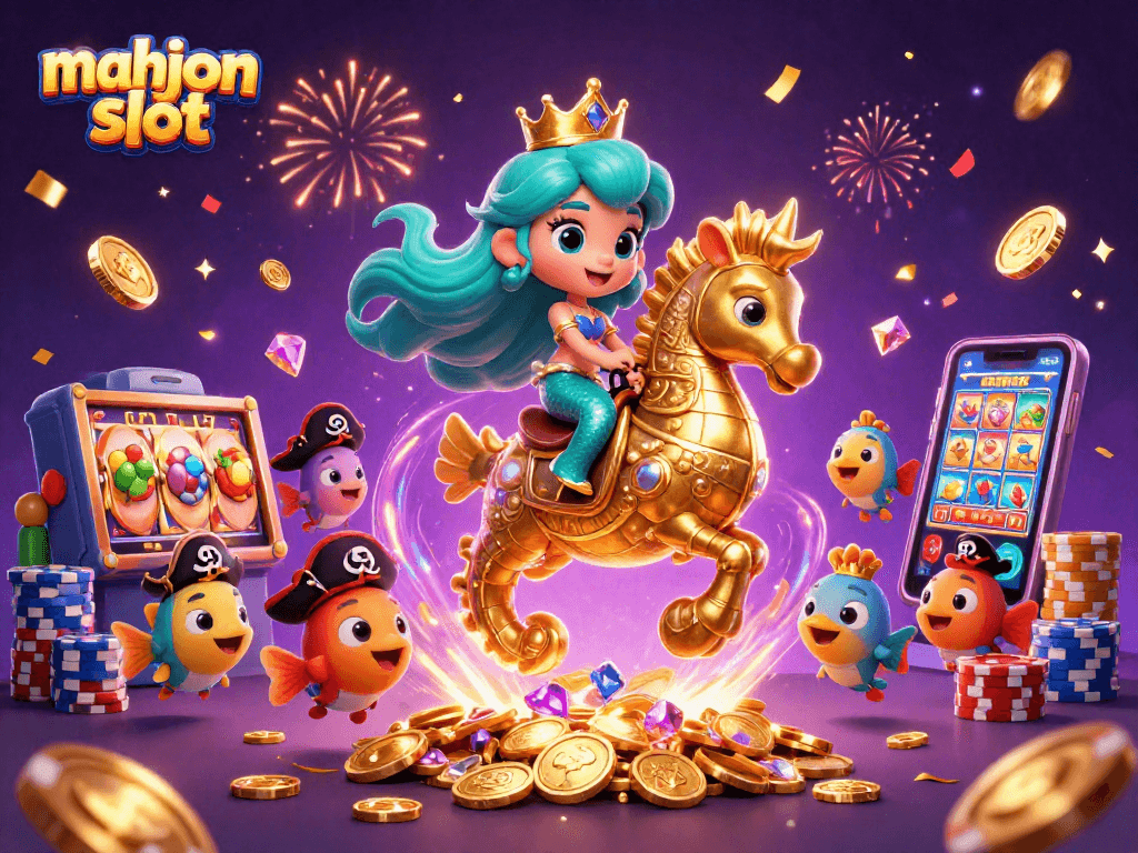 Spin to win with the mahjong slot as a mermaid princess and seahorse navigate a sea of treasures!