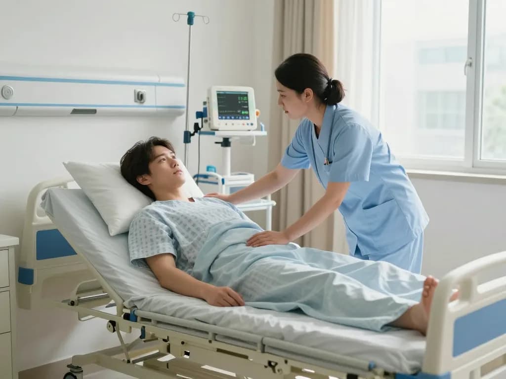 Patient bed in a hospital room showing giường bệnh nhân used by a nurse for patient comfort and recovery.