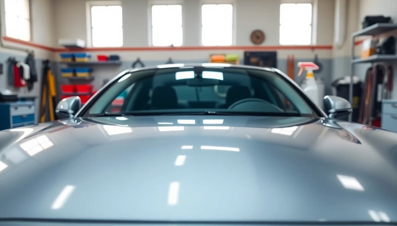 Auto detailing Cleveland TN showcasing a polished car in a bright, organized garage.