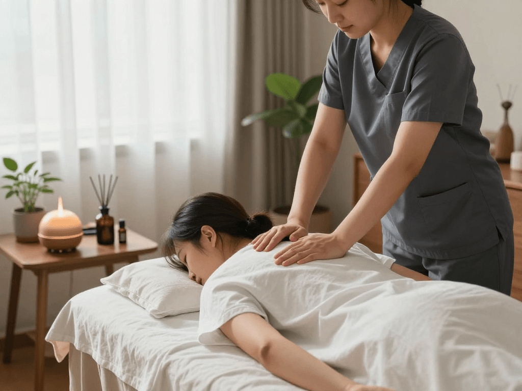 Premium 종로출장마사지 experience in a serene home environment with a professional therapist providing relaxation.