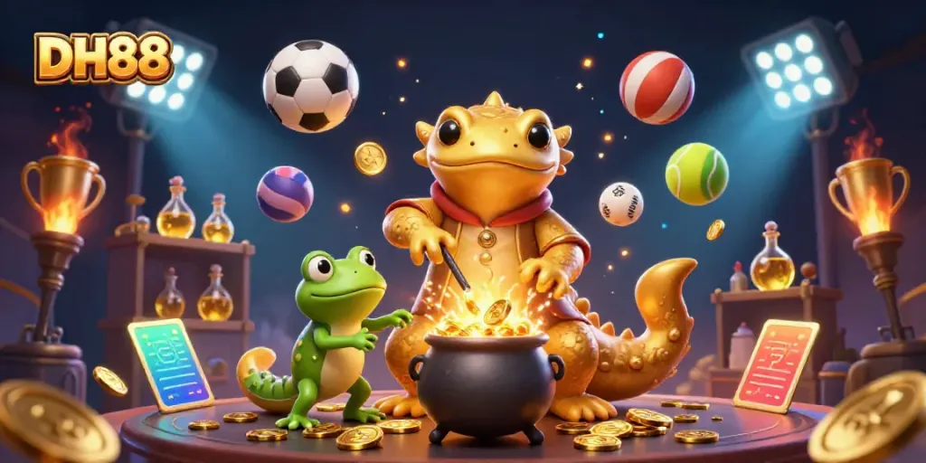 Players enjoying an immersive experience at DH88, filled with dynamic sports elements and rich gold effects.