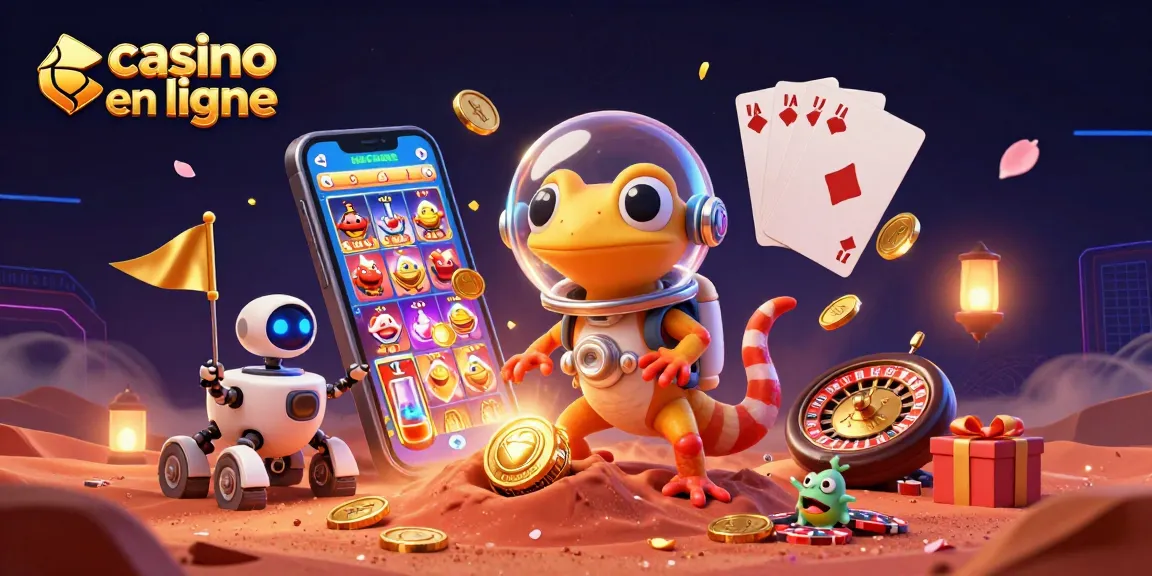 Découvrez le monde fascinant du casino en ligne avec un gecko martien et une ambiance ludique.