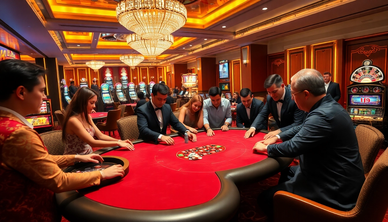 Exciting high-stakes poker action at MM 88 casino with vibrant slot machines and roulette.