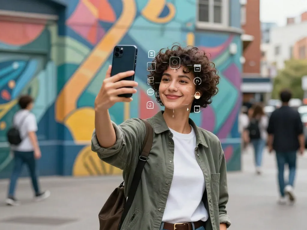 Alternatives to QOVES app analysis scene with a person taking a selfie.