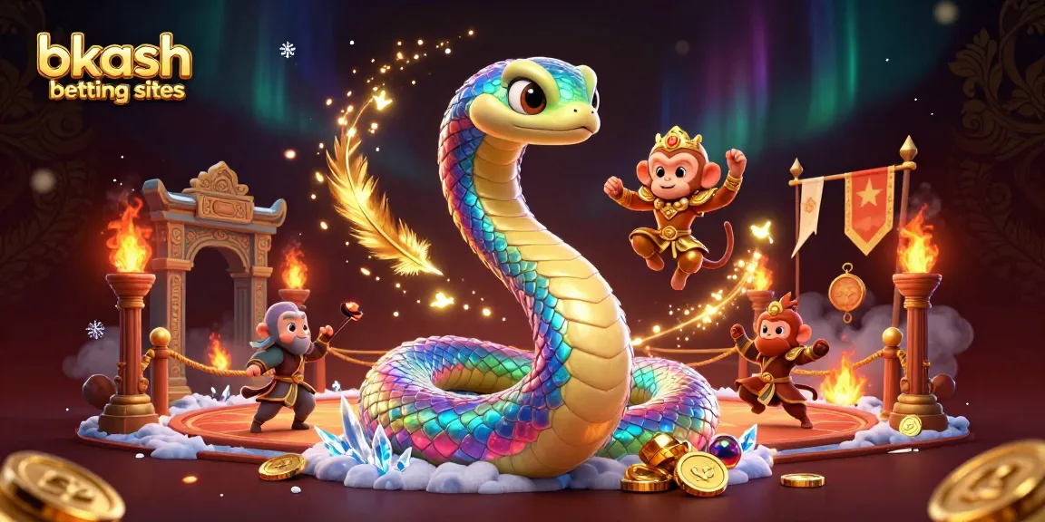 Experience bkash betting sites with vibrant casino elements and magical characters in this captivating illustration.