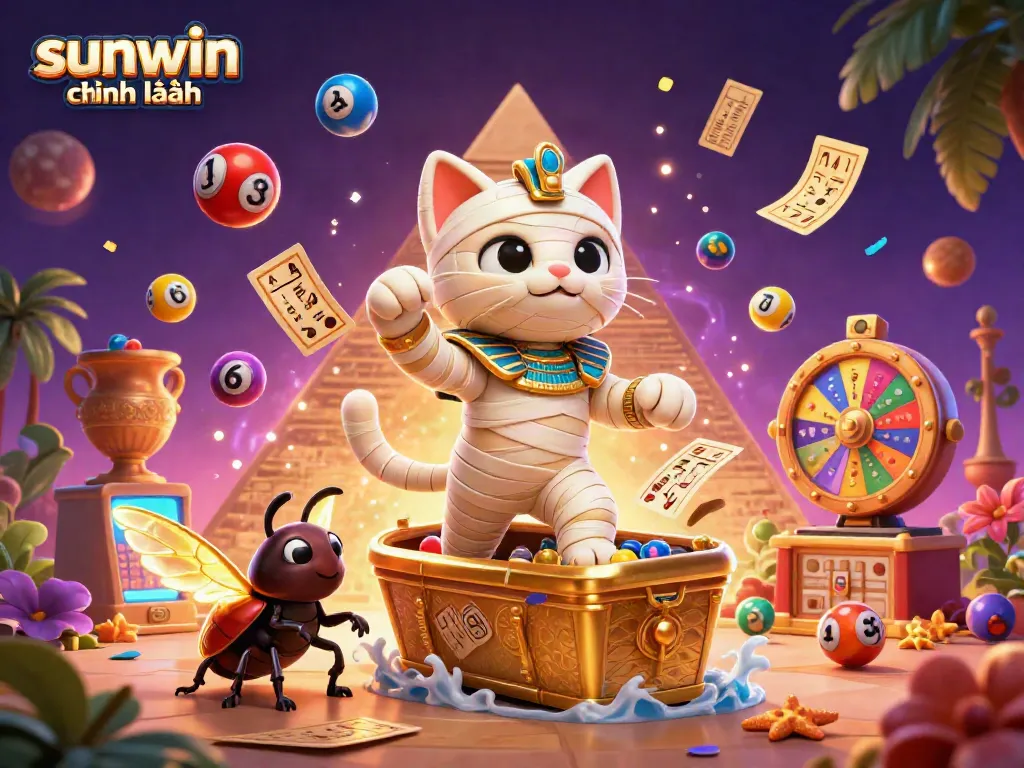 Experience thrilling gameplay with sunwin chính hãng at the vibrant pyramid casino featuring an Egyptian mummy cat.