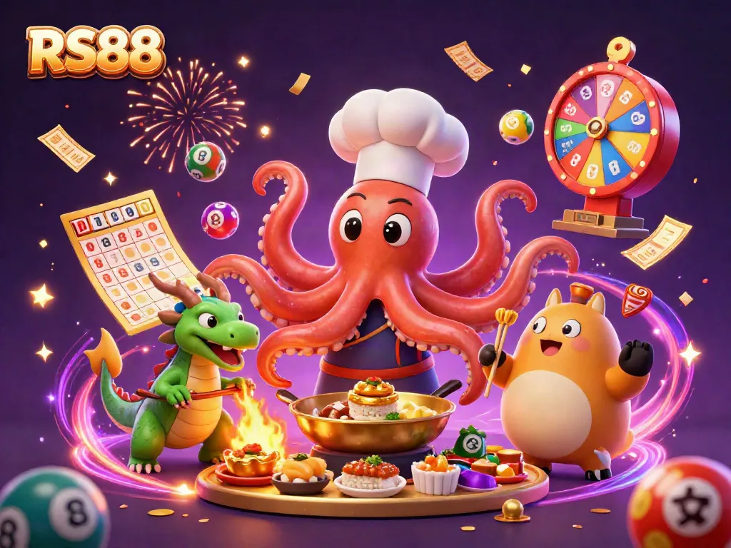 Experience the thrilling games at RS88 with a vibrant 3D casino illustration featuring dynamic excitement.