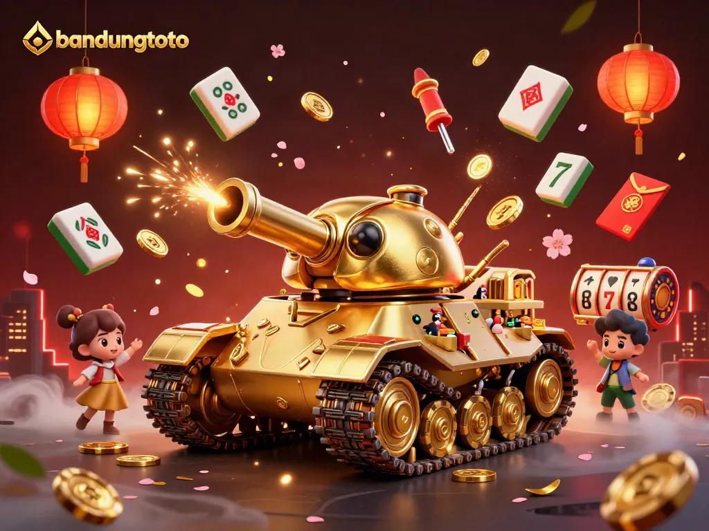 Experience the thrill of bandungtoto with a vibrant 3D casino scene featuring golden elements and festive decorations.
