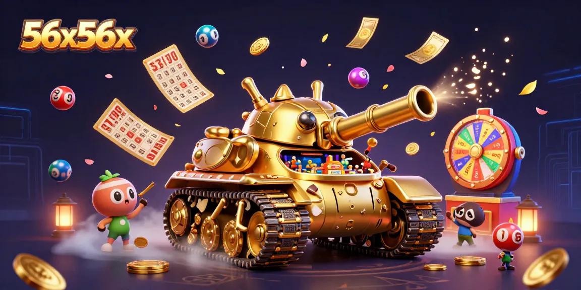 Engage with 56x56x in this vibrant scene of a casino tank firing confetti and coins.