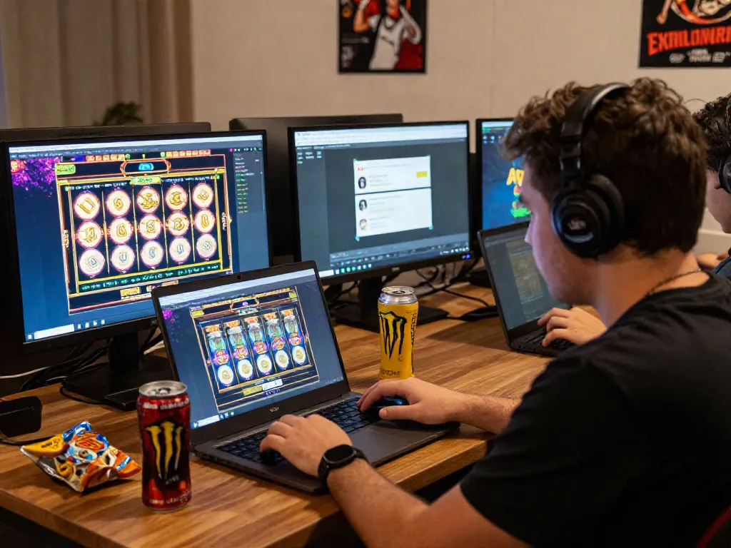 Engaged player experiencing an exciting slot gacor gaming session online with vibrant graphics and cozy atmosphere