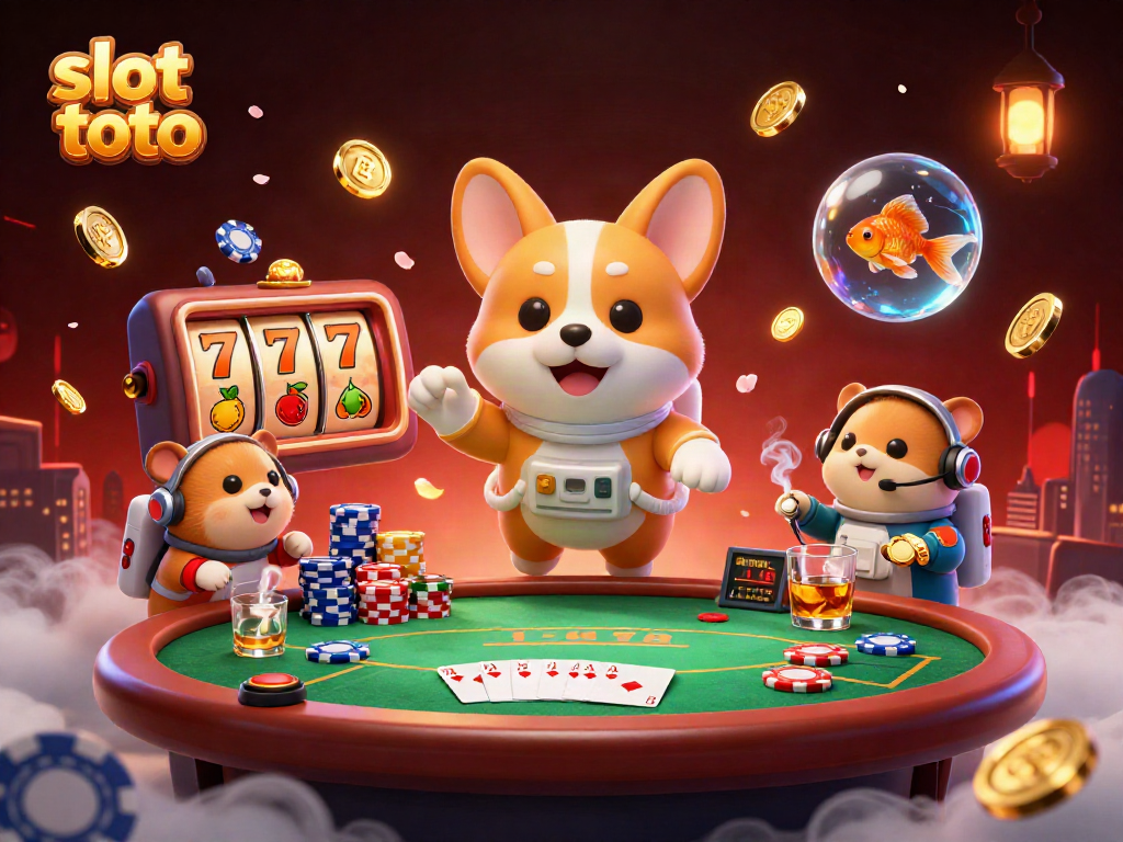 Experience thrilling gameplay in the slot toto universe with colorful slot reels, floating coins, and dynamic characters.