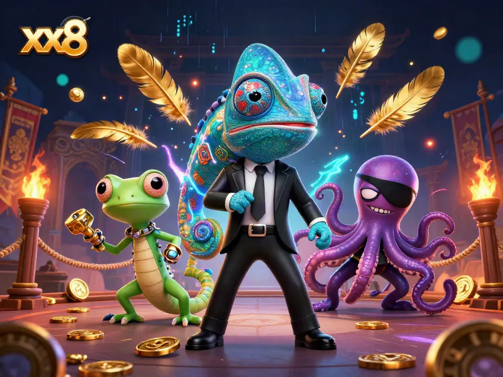 Experience the thrills of xx8 casino with vibrant characters, golden tokens, and dynamic betting action.