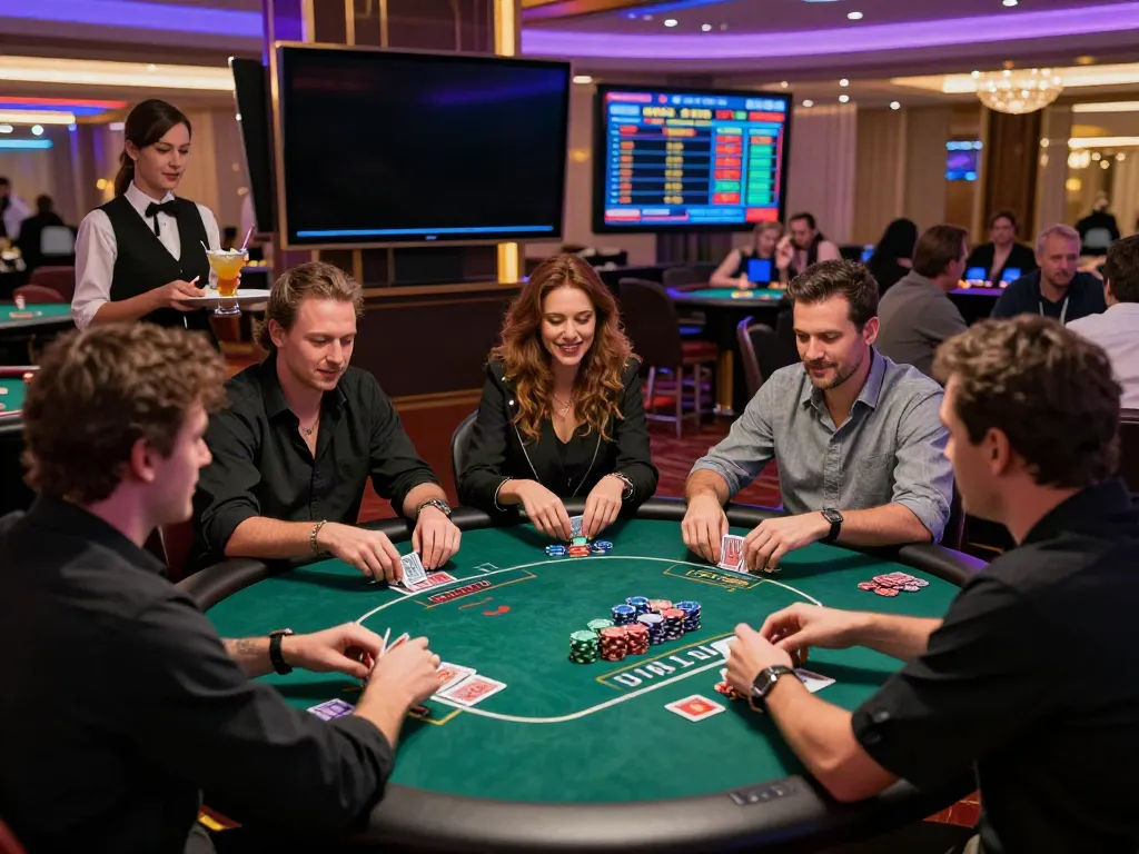 Players enjoying an exhilarating poker game at an AHHA 4D casino.
