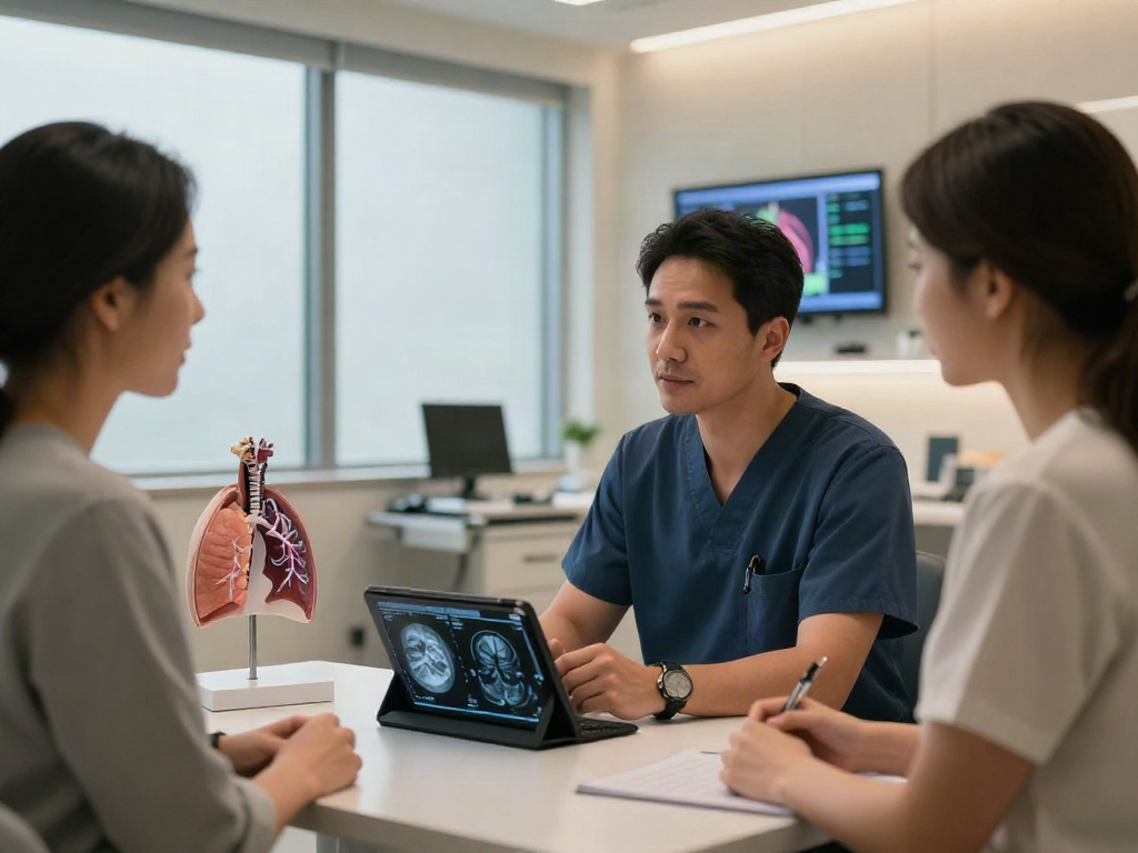 Thoracic surgery UAE consultation with expert surgeon discussing treatment options in a modern clinic.