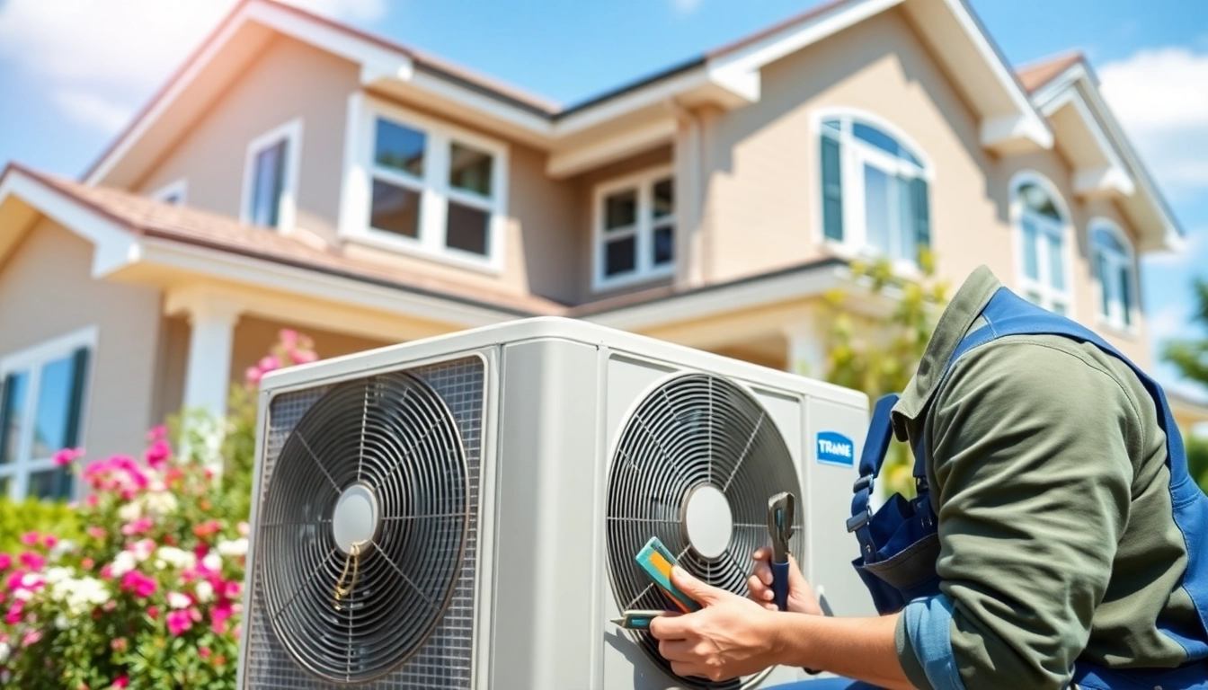 Installing trane heat pumps with a technician in a modern home setting.