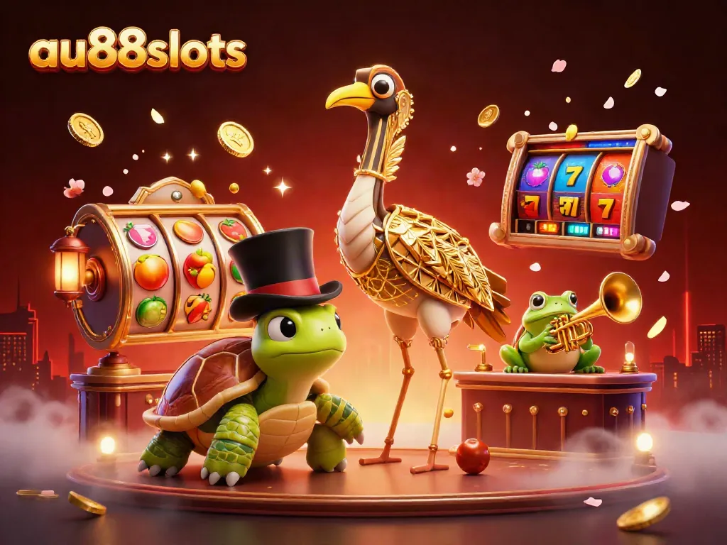 Experience thrilling gameplay at au88slots with a lively casino atmosphere, featuring colorful slot reels.