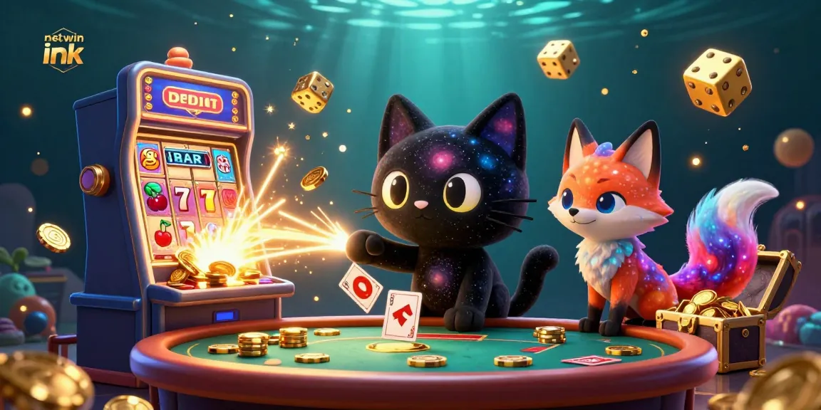 Spin the reels and win big with netwin ink at a cosmic casino table featuring a mystical black hole cat!