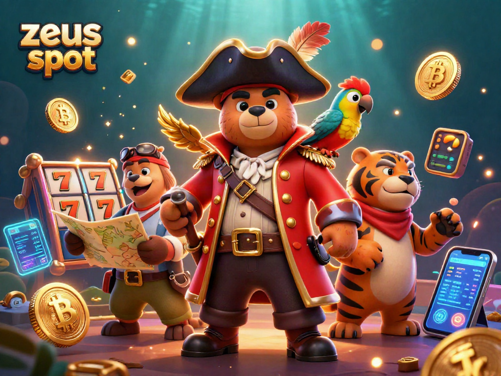 Spin and win on zeus slot with a lively pirate scene full of treasure and vibrant game elements.