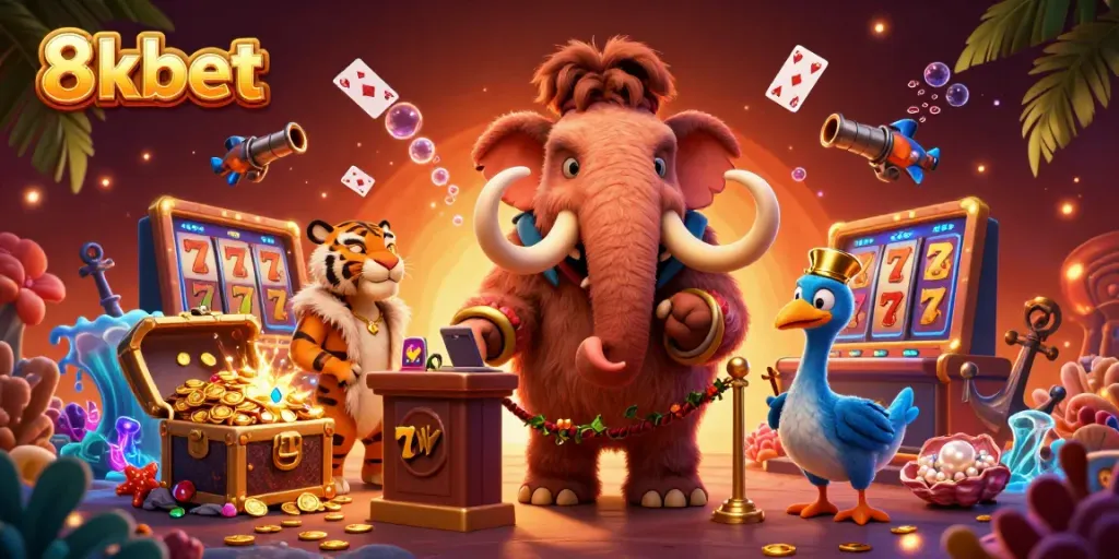 Experience thrilling gambling at 8xbet with our ultra-detailed 3D casino scene featuring iconic characters.
