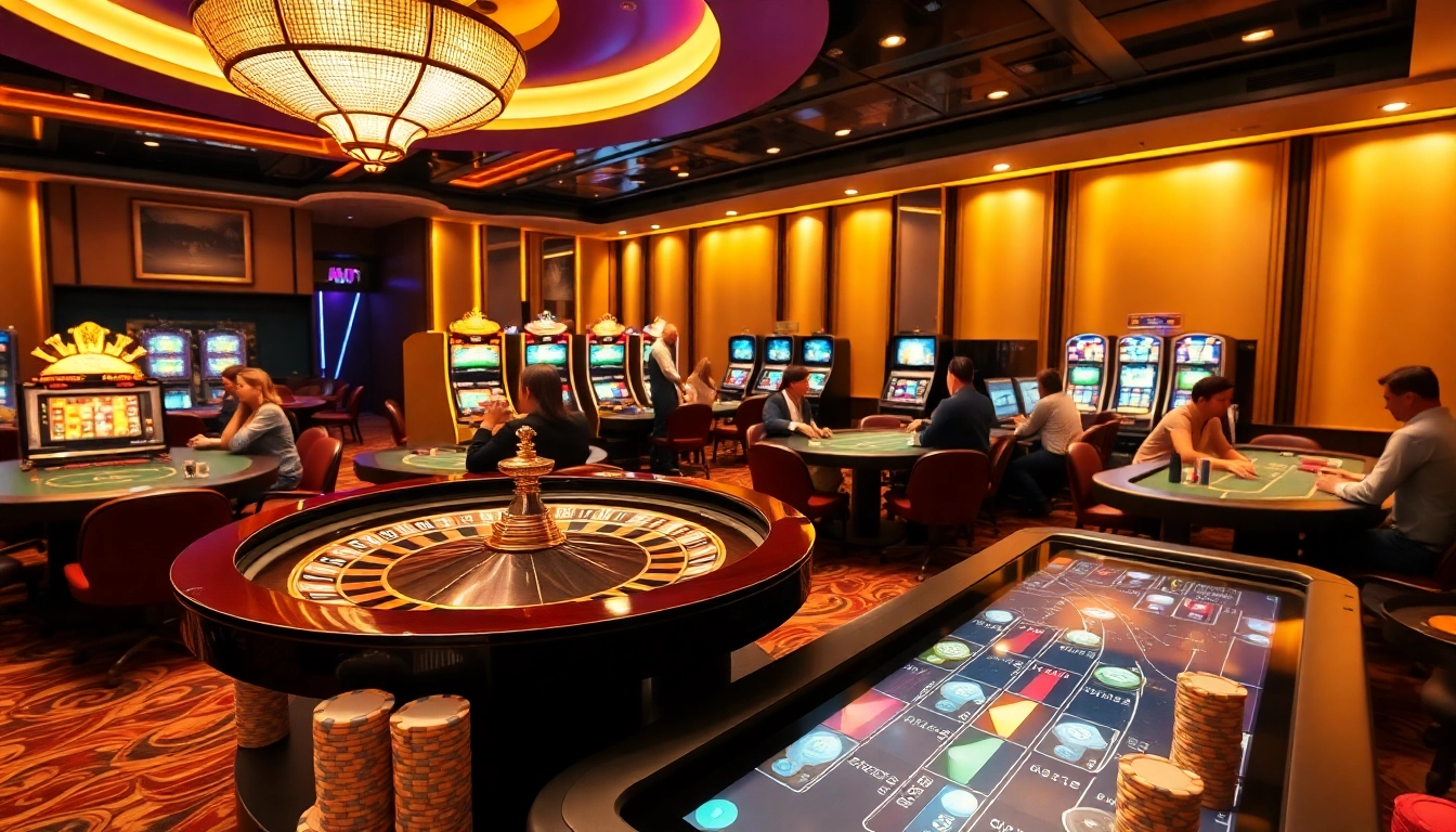 Jeu excitant sur un site de casino en ligne avec des tables de poker et une roulette.