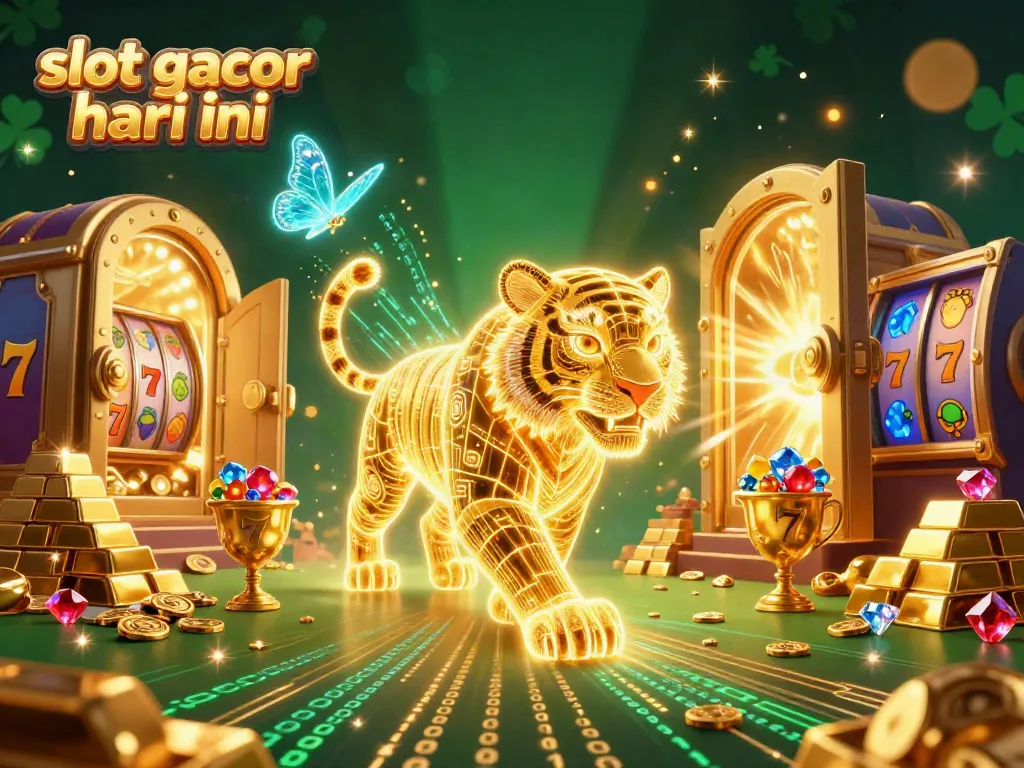 Experience thrilling slot gacor hari ini with a radiant tiger navigating a vibrant digital casino.