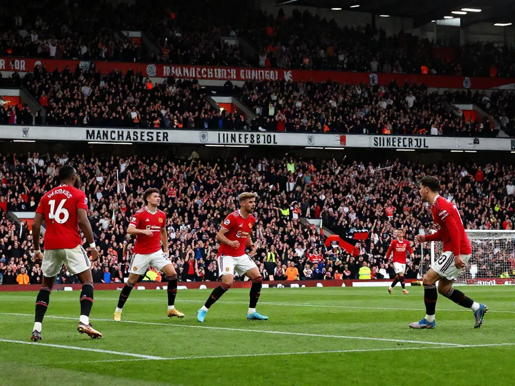 Exciting Manchester United vs Liverpool football match action with players in dynamic movement and stadium atmosphere.