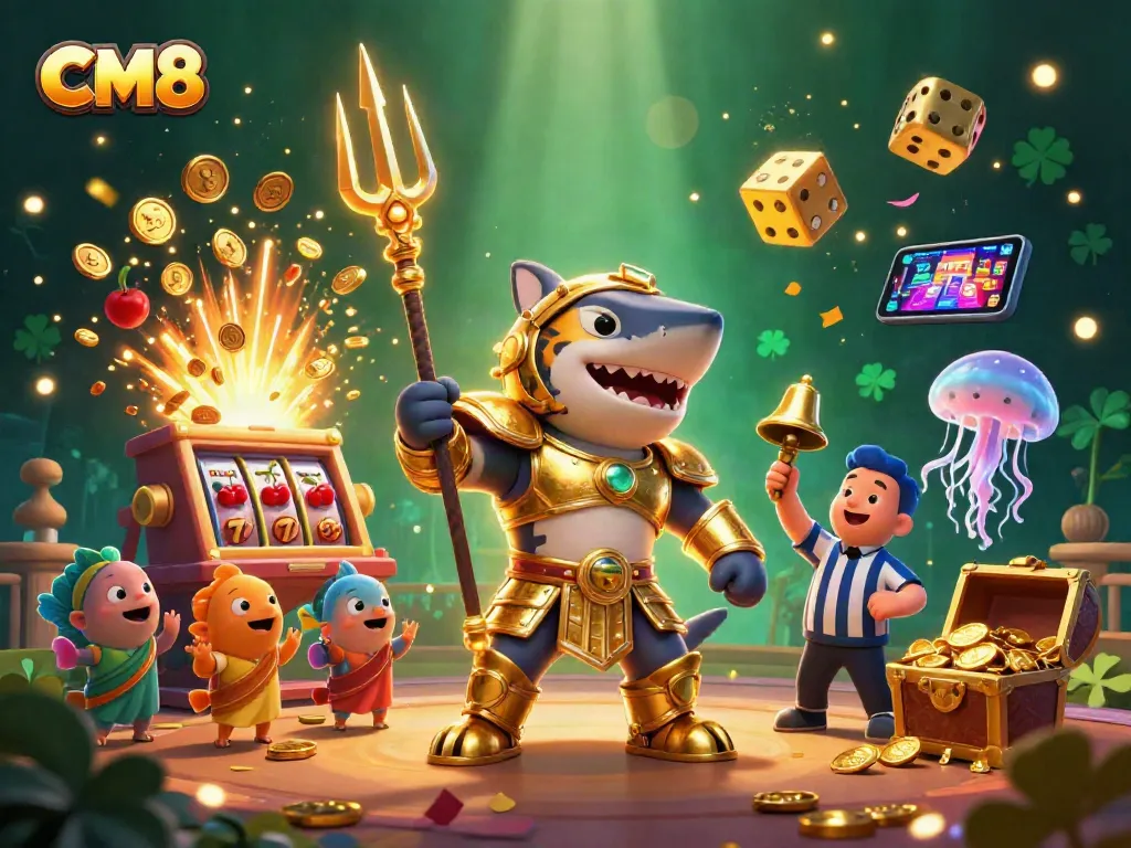 Engage with CM8 as a ferocious tiger shark in an underwater casino bursting with vibrant gaming elements.