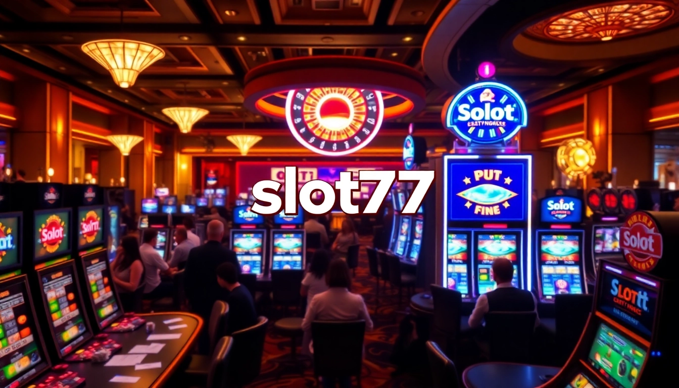 Players enjoying the excitement of slot777 games in a lively casino atmosphere.