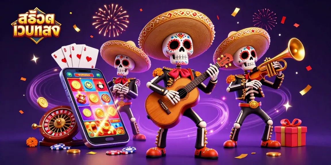Experience the excitement of สล็อตเว็บตรง with a vibrant mariachi band and colorful slot game elements.