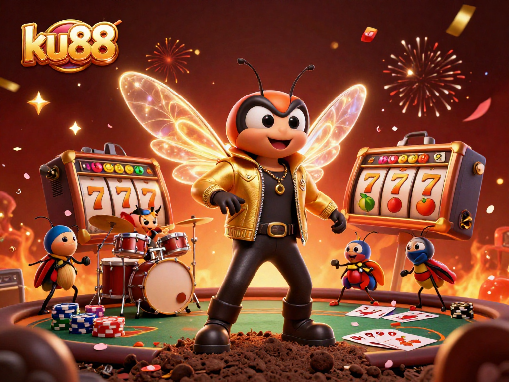 Experience the excitement of ku88 with a vibrant casino-themed illustration featuring animated characters and gaming elements.