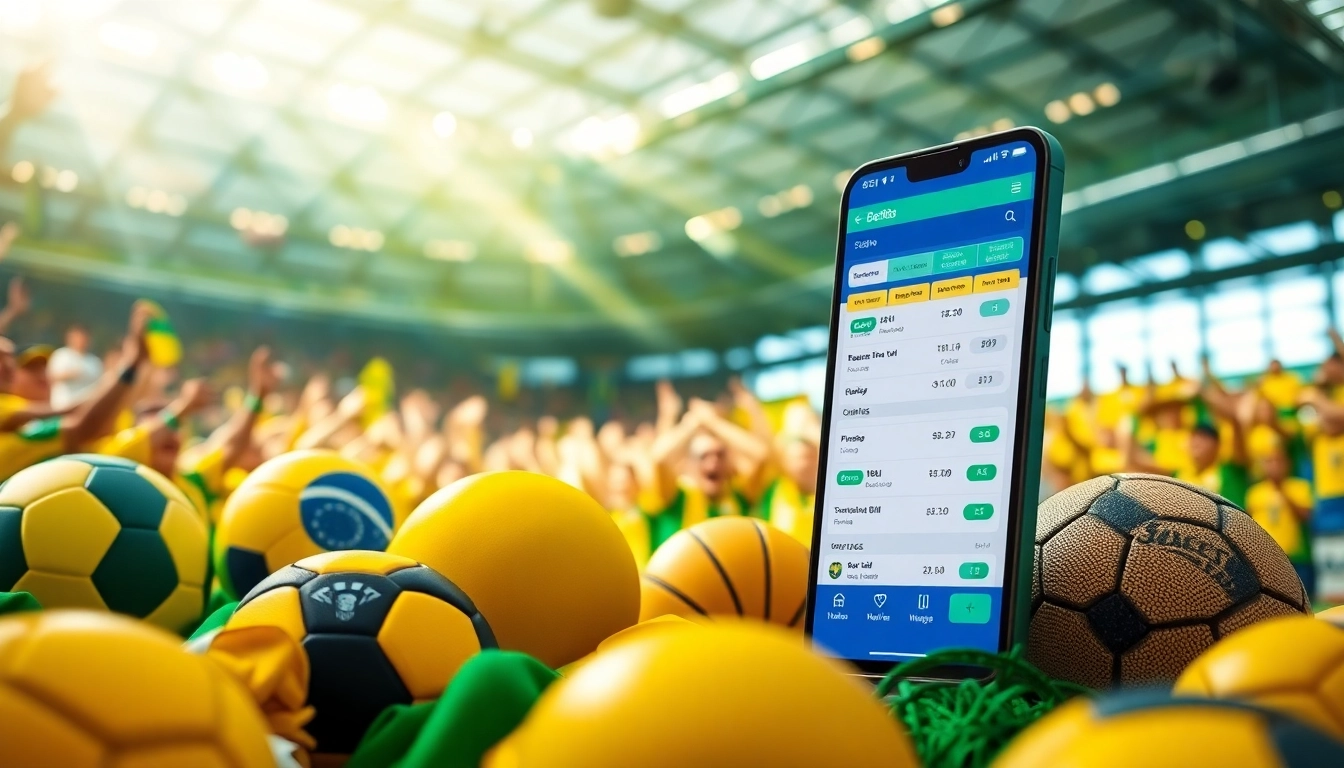 Engaging scene showcasing best sports betting sites Brazil with Brazilian-themed design and vibrant sports paraphernalia.
