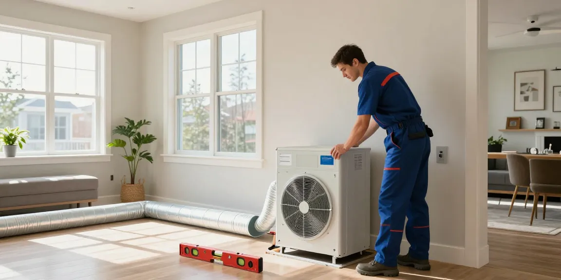 Experienced technician performing a furnace install in Calgary's modern home with tools and bright interior.