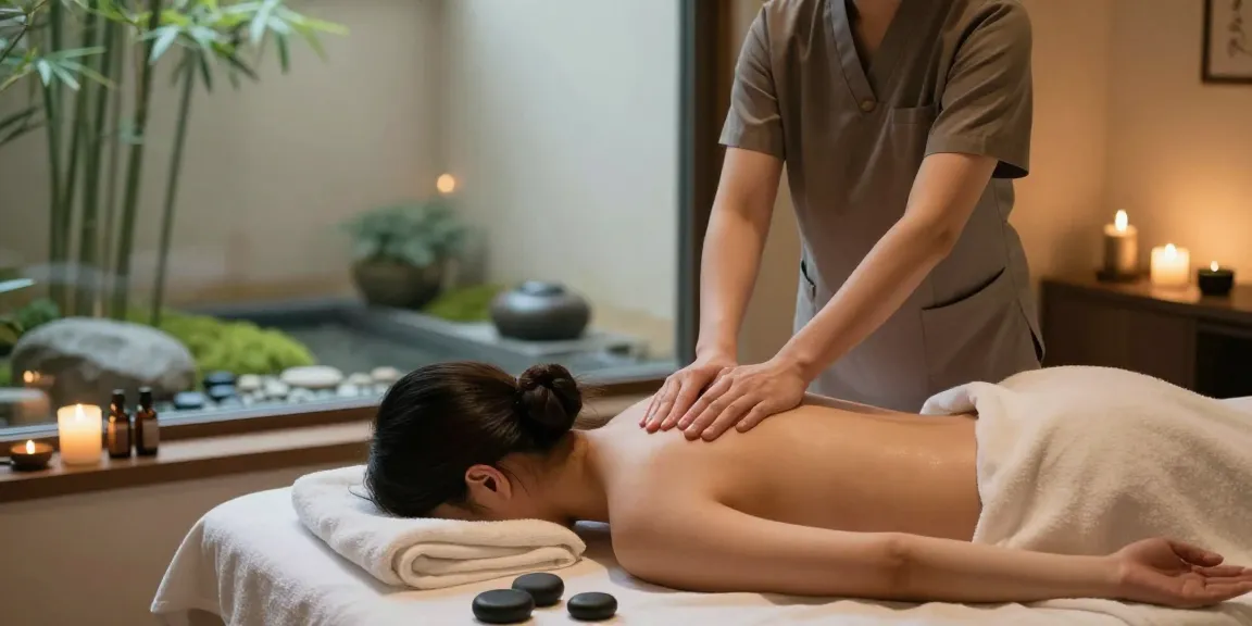 서울출장안마 massage therapy with serene ambiance and essential oils, featuring a skilled therapist and calming atmosphere.