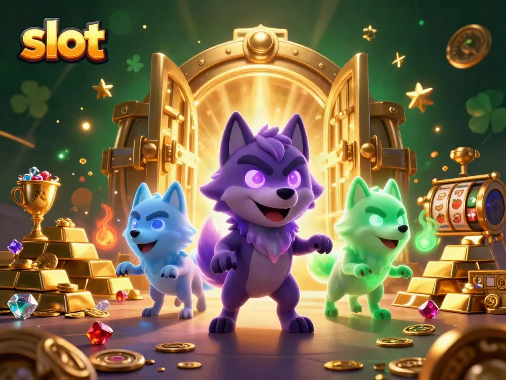 Mengambil slot yang menguntungkan dengan pemimpin serigala bercahaya dan harta karun tersebar di sekelilingnya.
