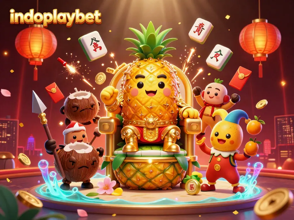 Gambarkan momen penuh kemenangan di indoplaybet dengan raja nanas berkilau dan jester bergoyang!