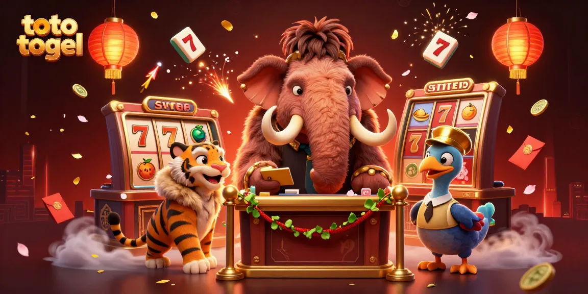 Gambarkan toto togel dengan bouncer mamut berkilau di kasino, dikelilingi instrumen beruntung.