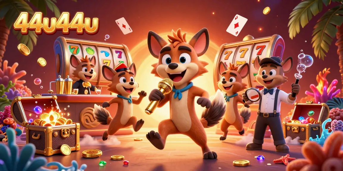 Engaging casino scene with hyenas in a comedy club at 44u44u, showcasing vibrant gaming elements.