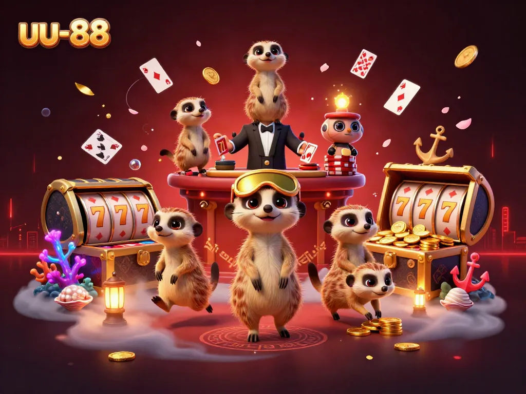 Bet on success with uu-88 featuring lively meerkats operating a vibrant casino scene.