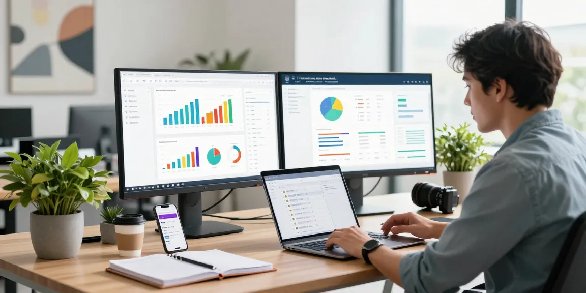 SEO backlinks analysis in a professional digital marketing workspace with dual monitors and analytics data.