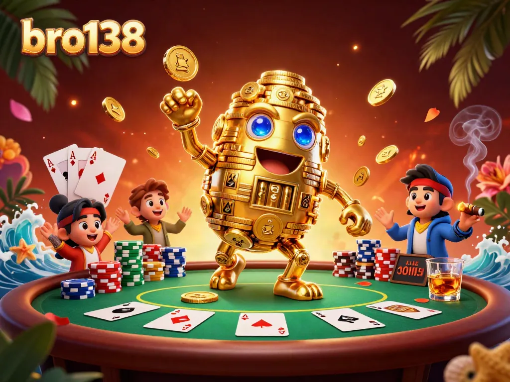 Experience thrilling gaming action at bro138 with a golden golem and poker elements.