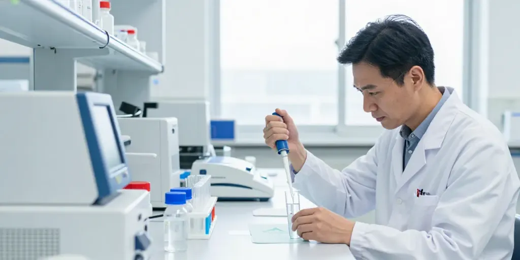 Scientist testing SwissChems research chemicals in a modern lab