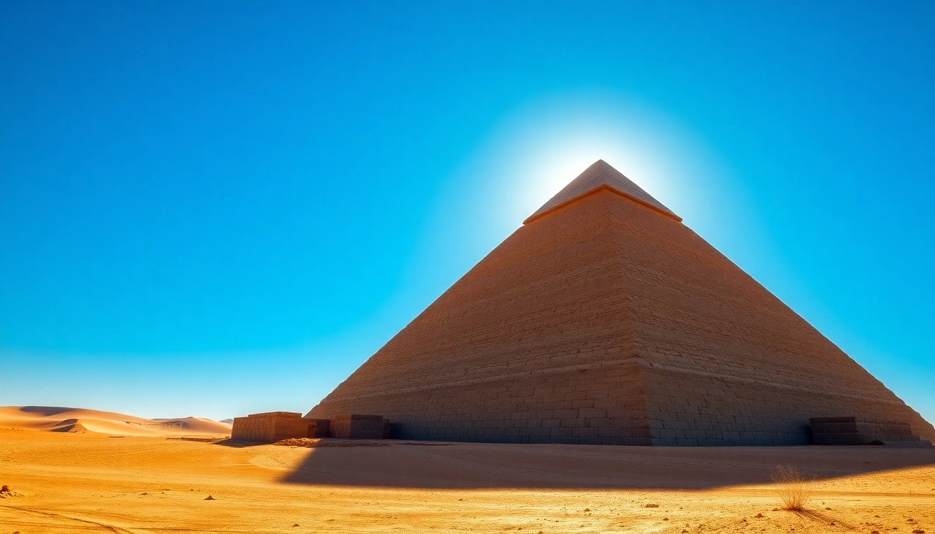 Captivating view of the piraminds with textured stones against a blue sky.